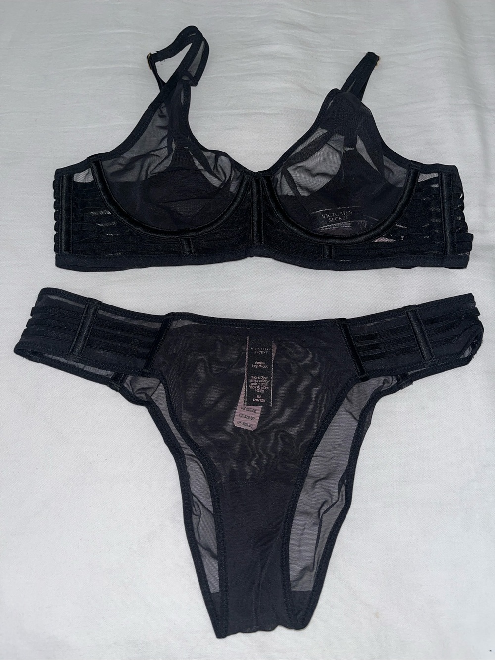 Victoria's Secret Black Luxe Sheer Mesh Underwire Bra & Cheeky Set